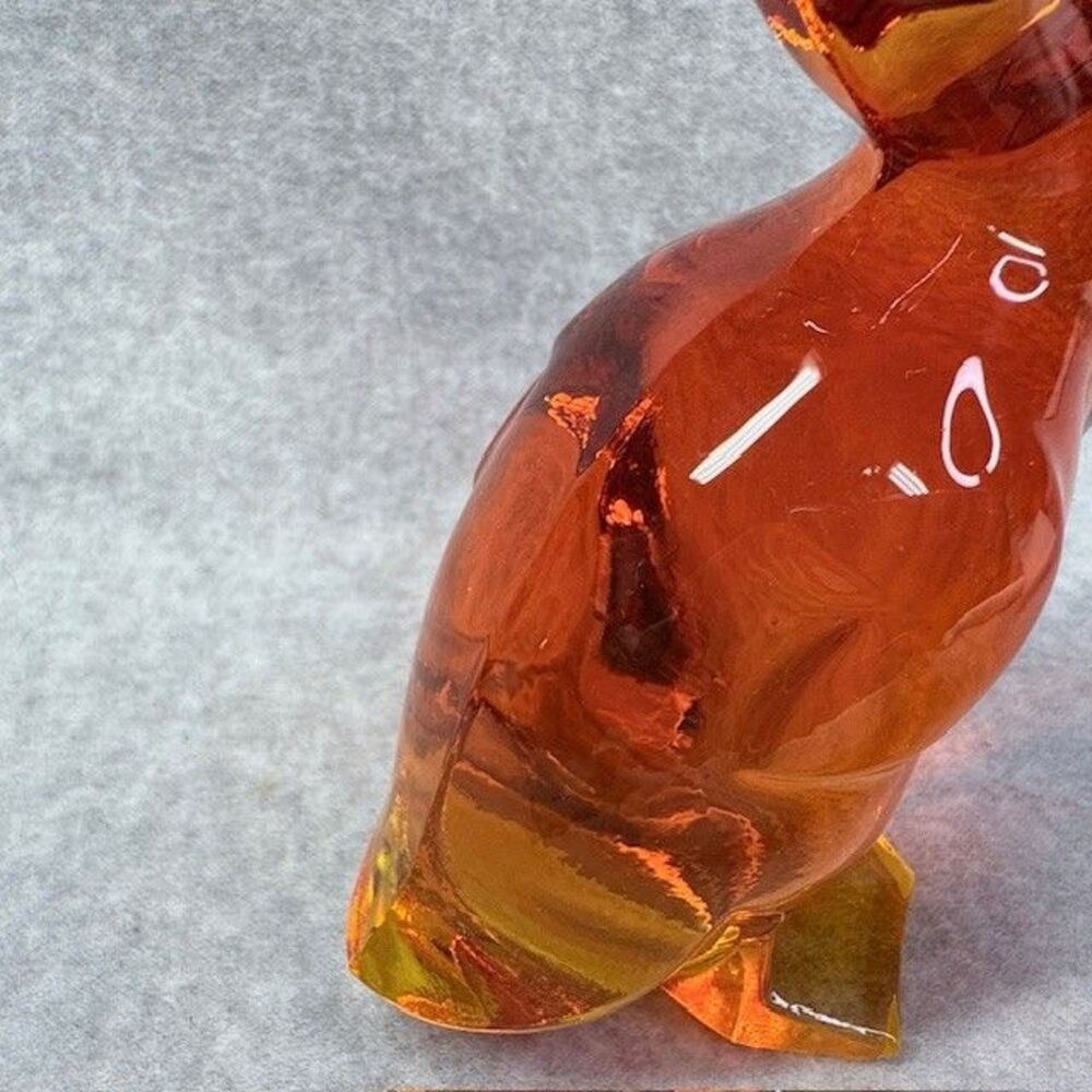 Vintage 1960s Viking Art Glass Amber Duck Epic Line Tucked Bill 4-1/2" Figurine - Picture 6 of 9